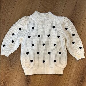 Anthropologie Maeve White Sweater with Black Heart Accents